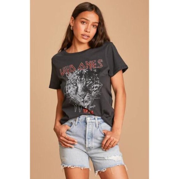 Prince Peter Women's Wild Ones Cheetah Washed Black Short Sleeve Tee Size S - Picture 1 of 11